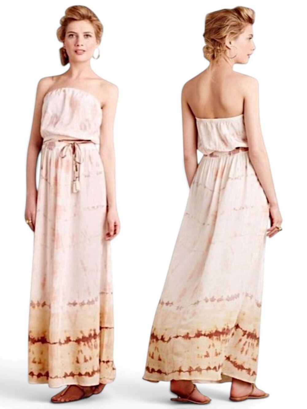 Gypsy 05 Anthropologie Blush Sibori Silk Tie Dye Strapless Cover Up Maxi Dress S